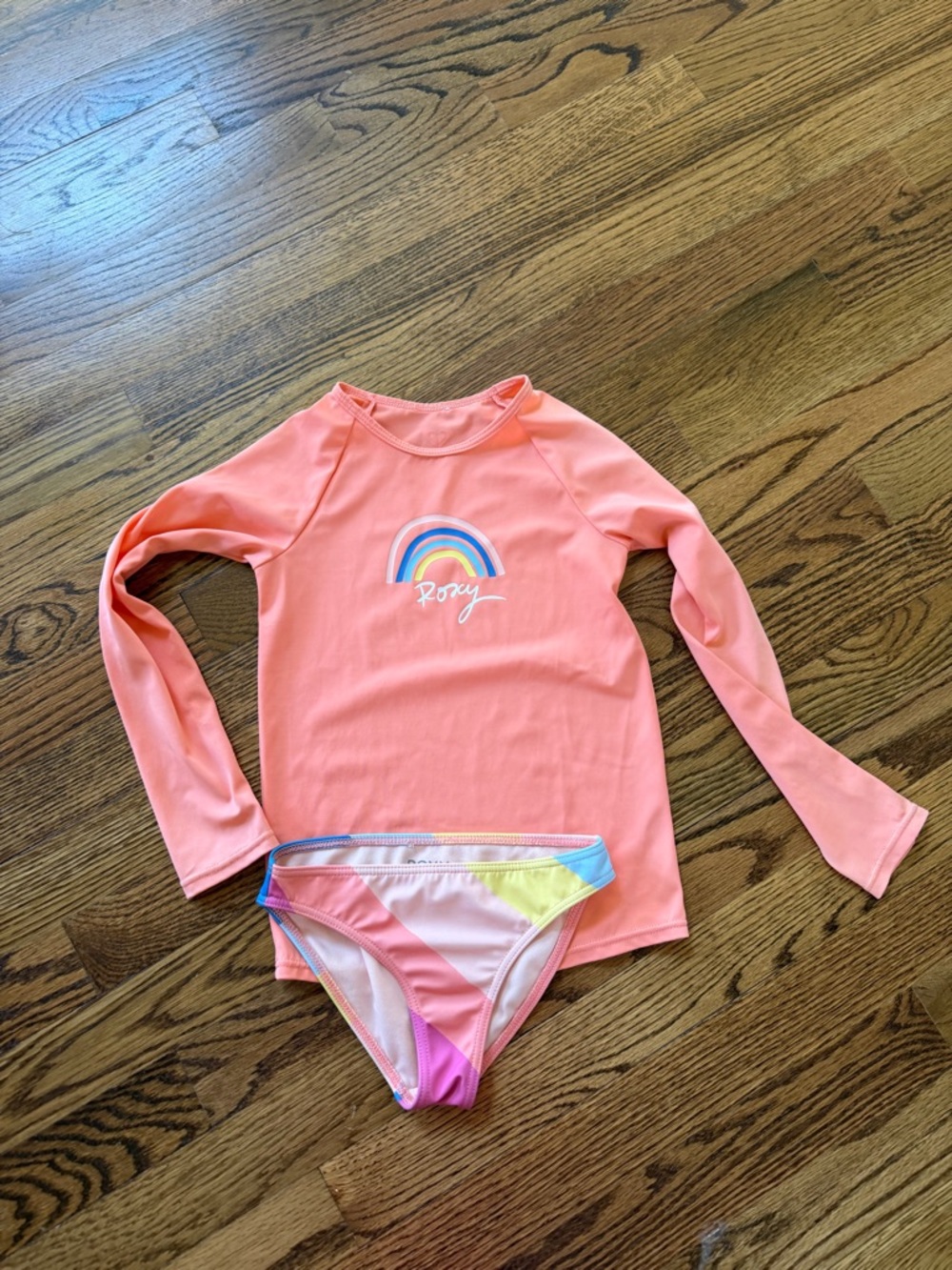 Roxy Coral Long-Sleeve Girls' Rash Guard with Pastel Rainbow Bikini